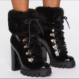 Never Worn patent faux fair platform heel boots